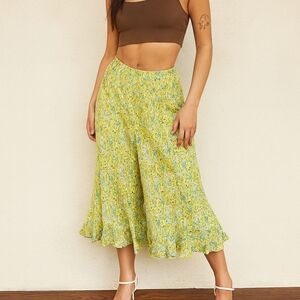 Vintage 90s Floral Ruffle Skirt Size S Karma Midi